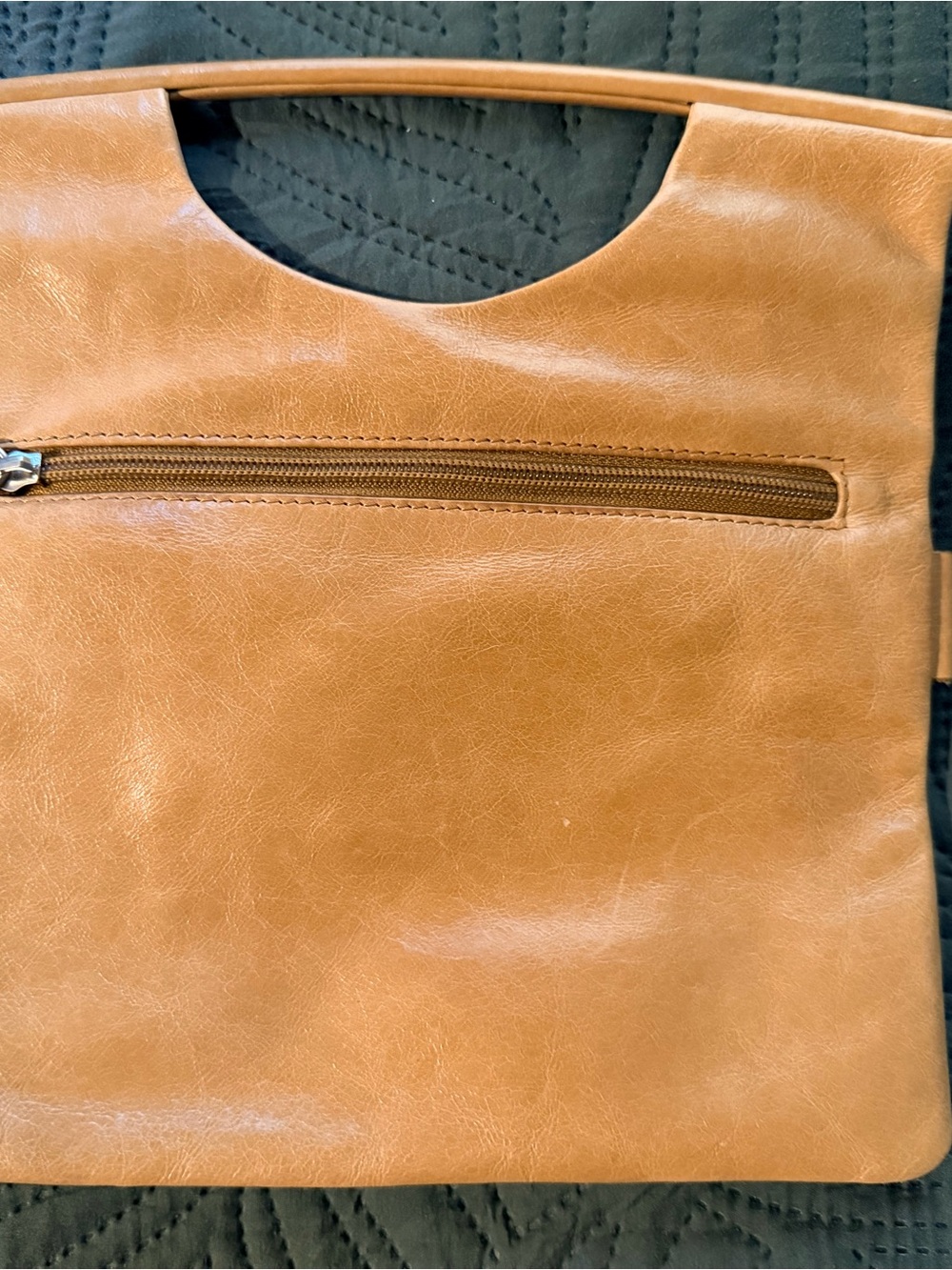 HOBO Caramel Tan Leather Messenger with Front Zip Pocket